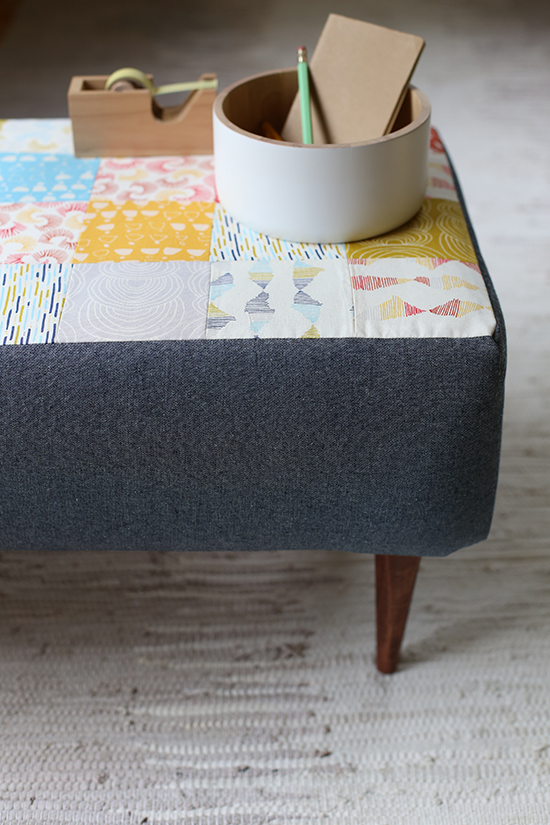 Patchwork Bench, project from Handmade Style by Anna Graham, Rain Walk fabric collection for Cloud9 Fabrics
